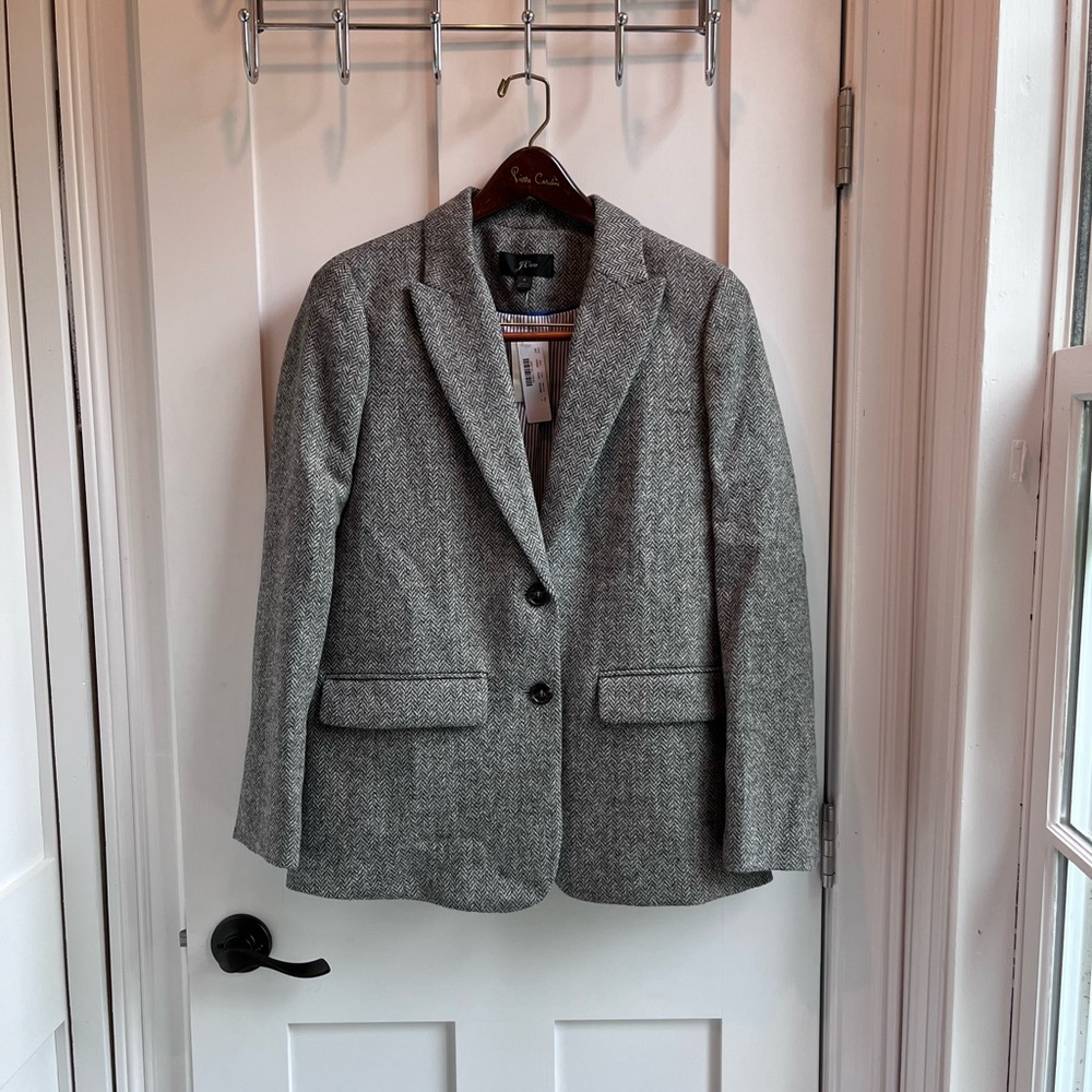 NWT J. Crew Oversize Blazer in Grey English Herringbone Wool Size 4